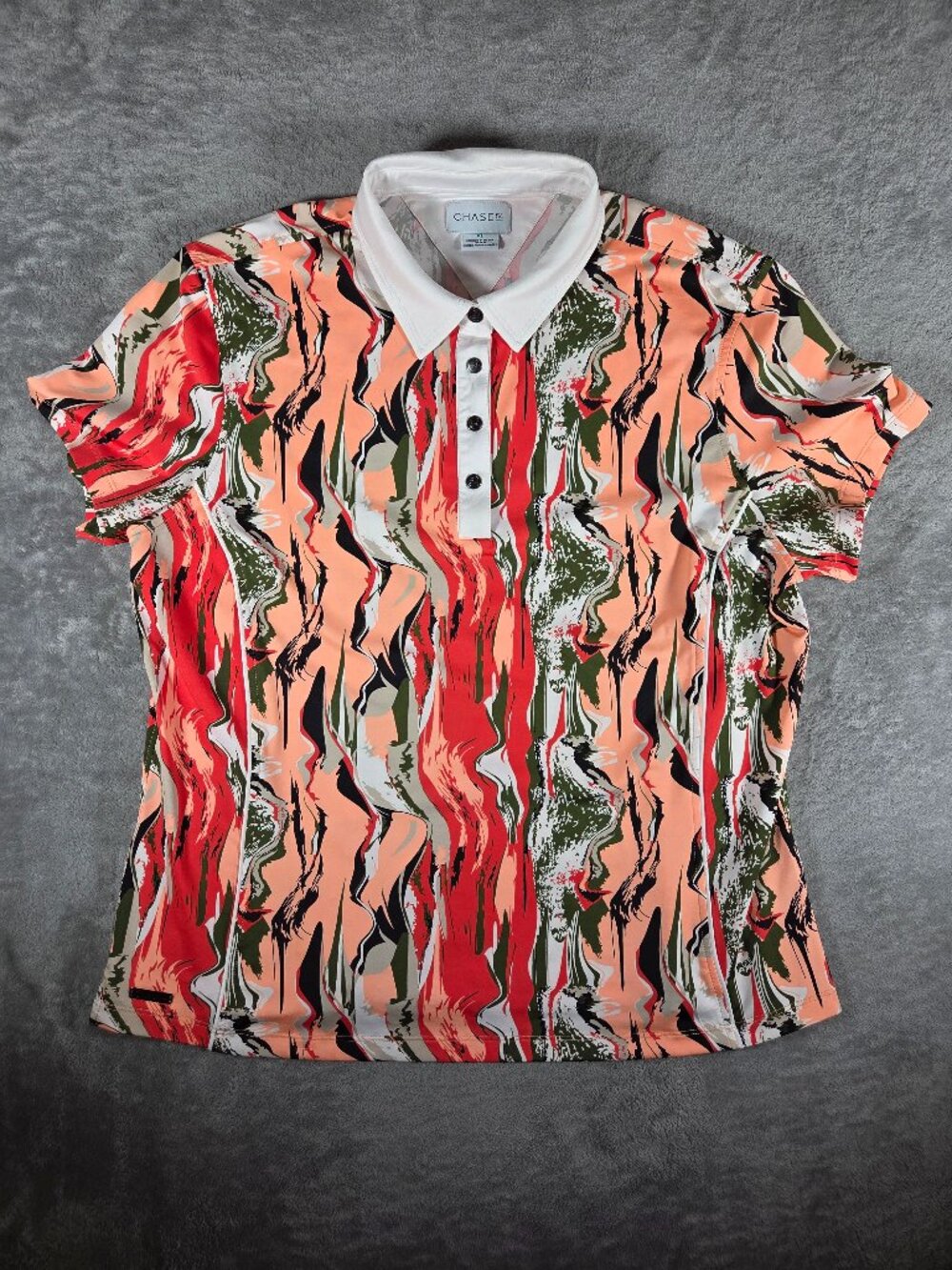 Chase 54 "Lucky" Women's Golf Polo Shirt LF5111 Abstract Coral Black Size XL